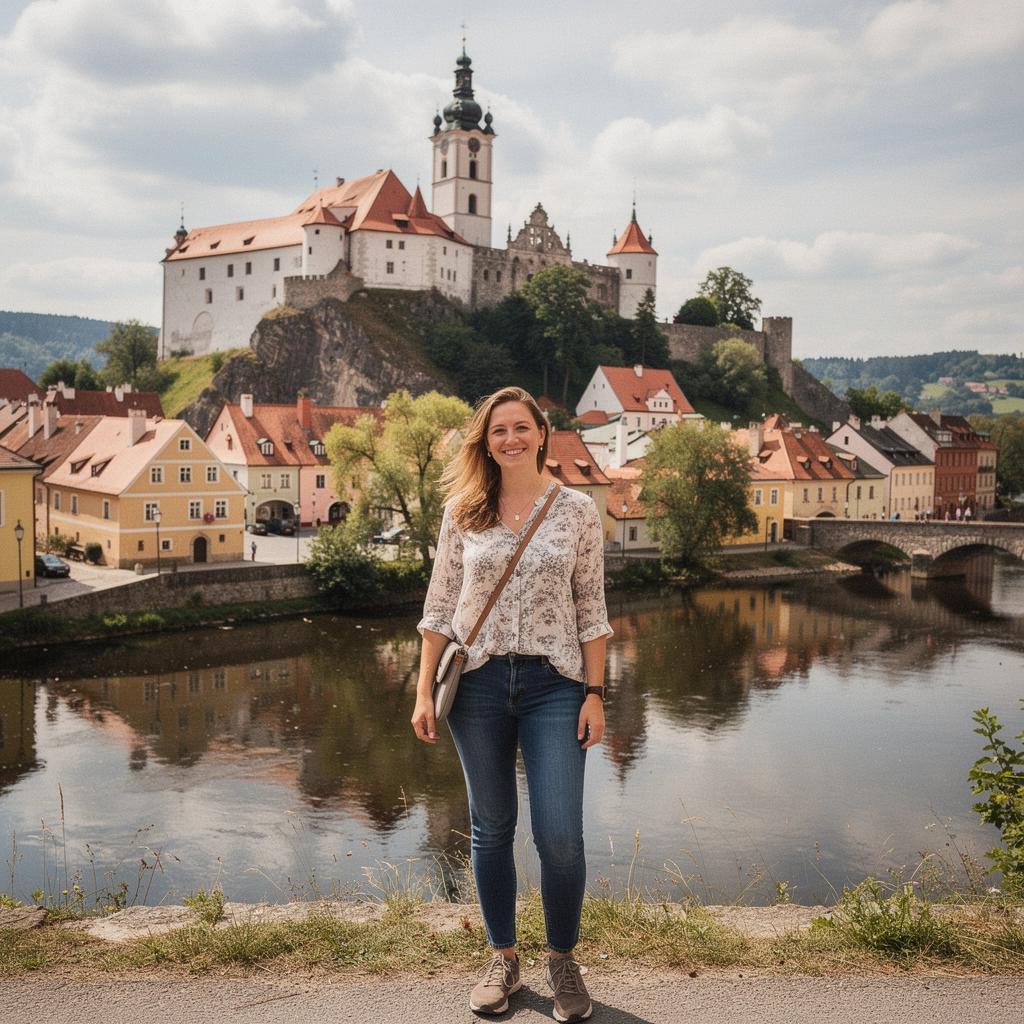 Kvetoucí pole slunečnic v okolí malebného města Telč.